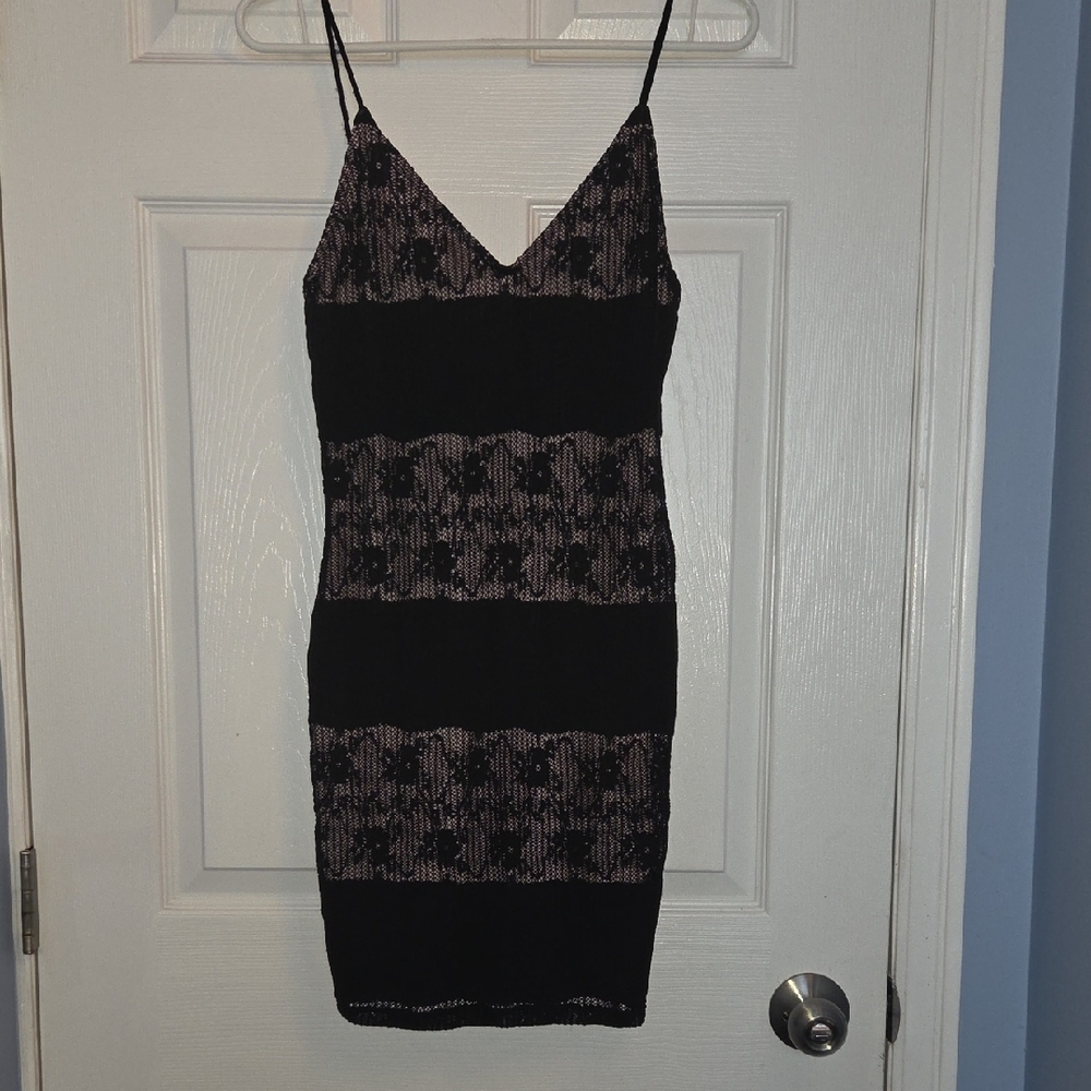 Dynamite Black and Pink Lace Mini Dress